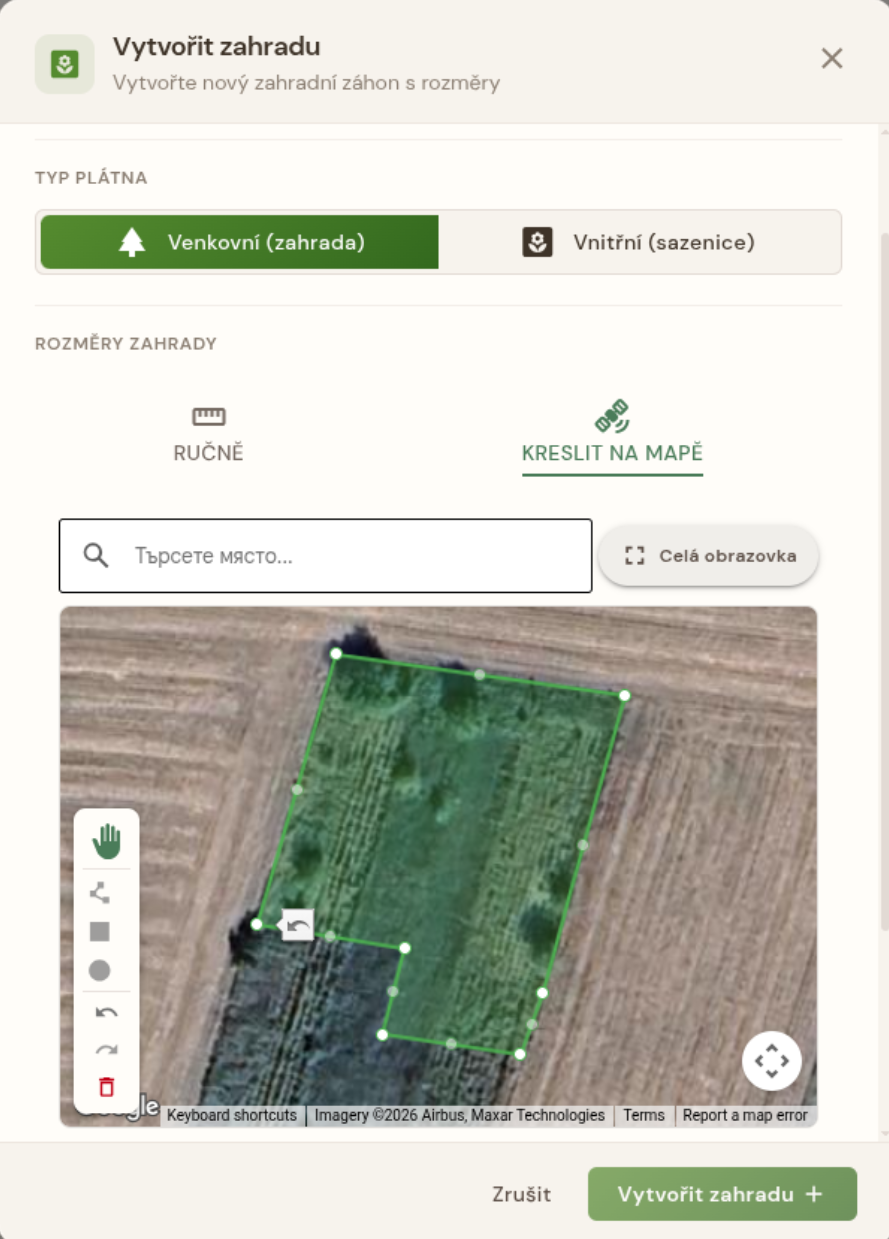 Nakreslete svou zahradu na satelitní mapě