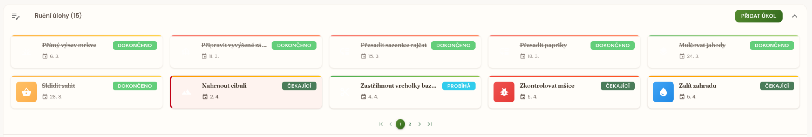 Ruční karty úkolů s pevnými daty