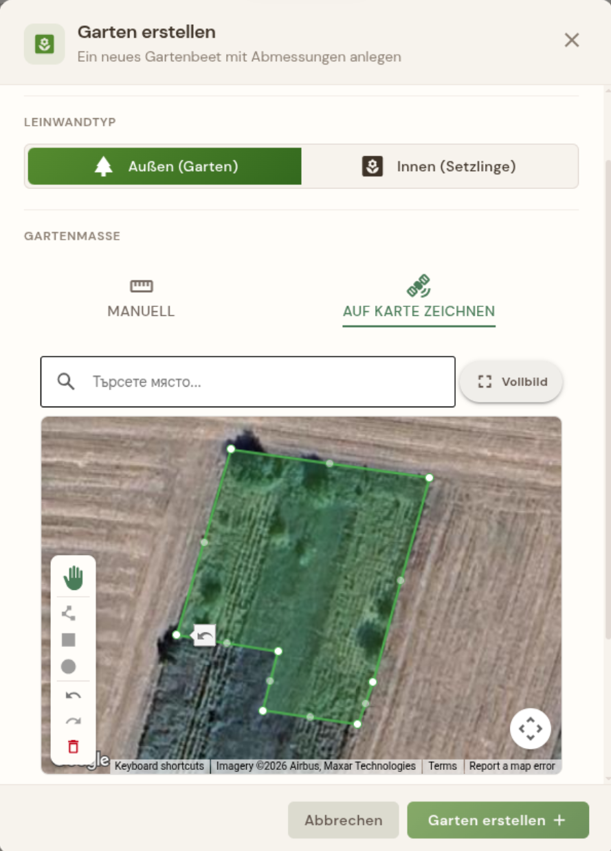 Zeichne deinen Garten auf einer Satellitenkarte