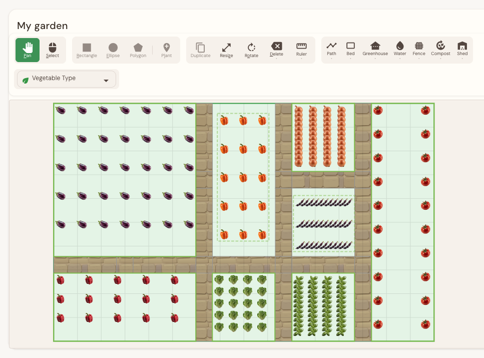 Nimera garden planning canvas with plantings