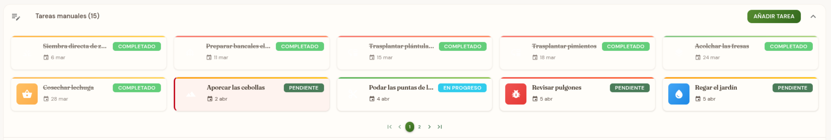 Tarjetas de tareas manuales con fechas fijas