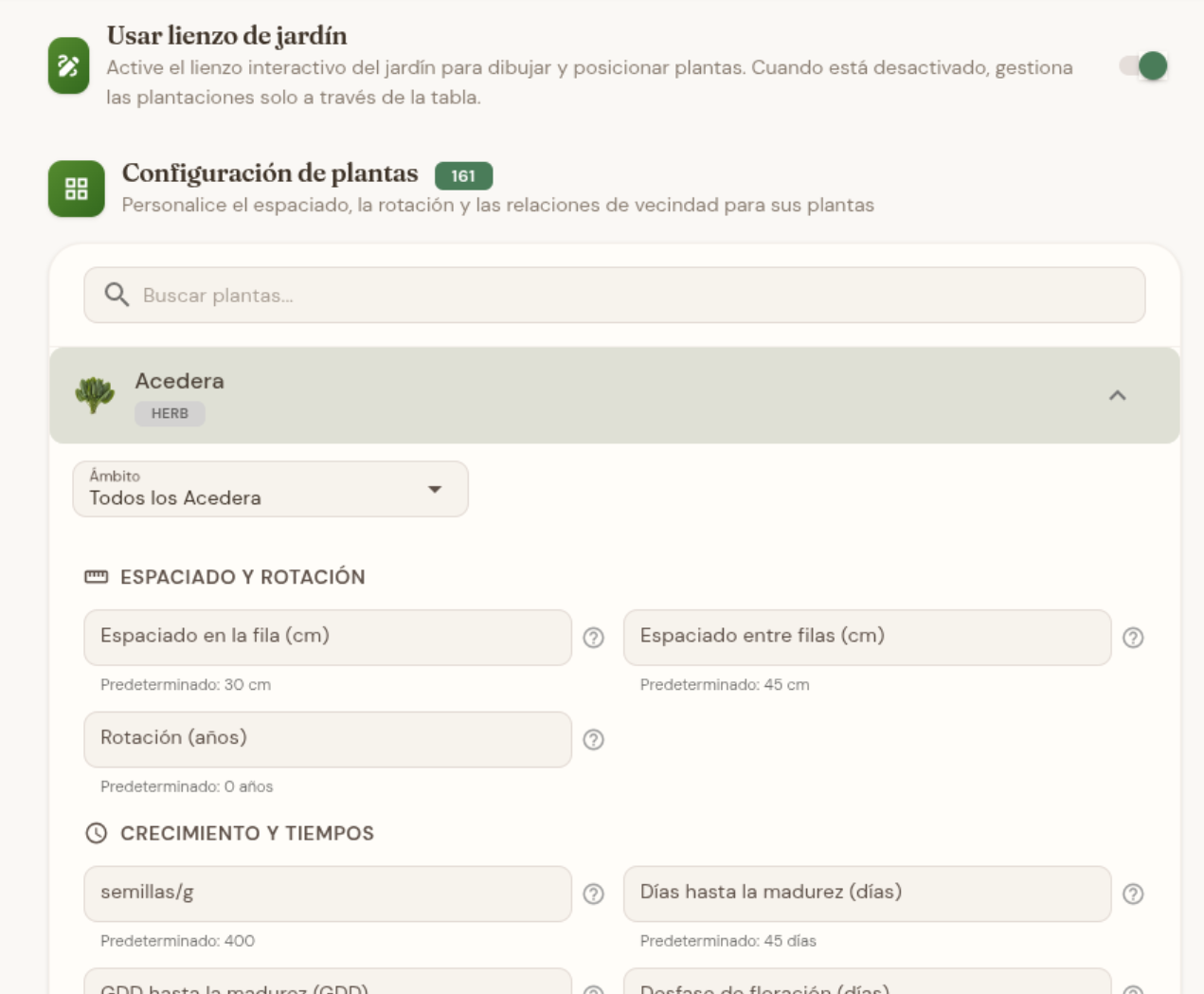 Personalización de variedades con espaciado y vecinos
