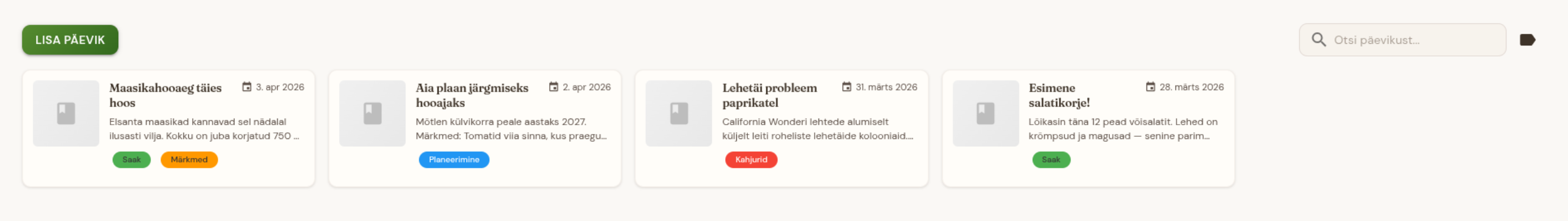 Aiapäevik sissekannete ja siltidega