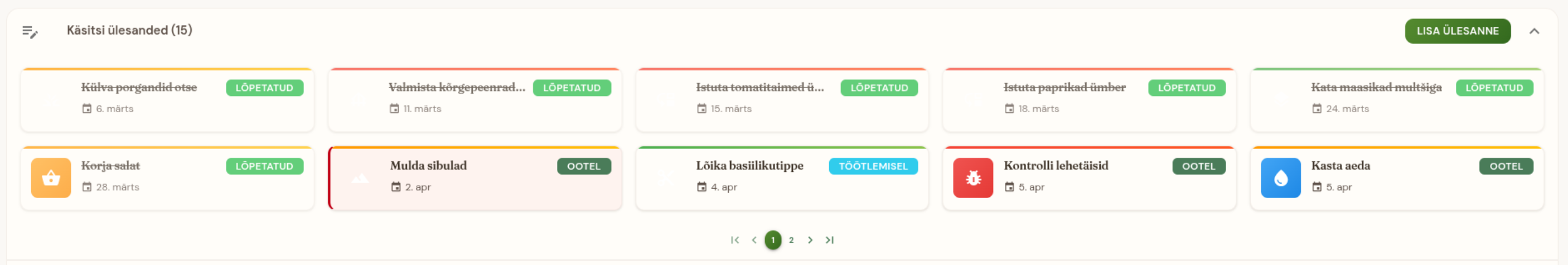 Käsitsi ülesandekaardid fikseeritud kuupäevadega