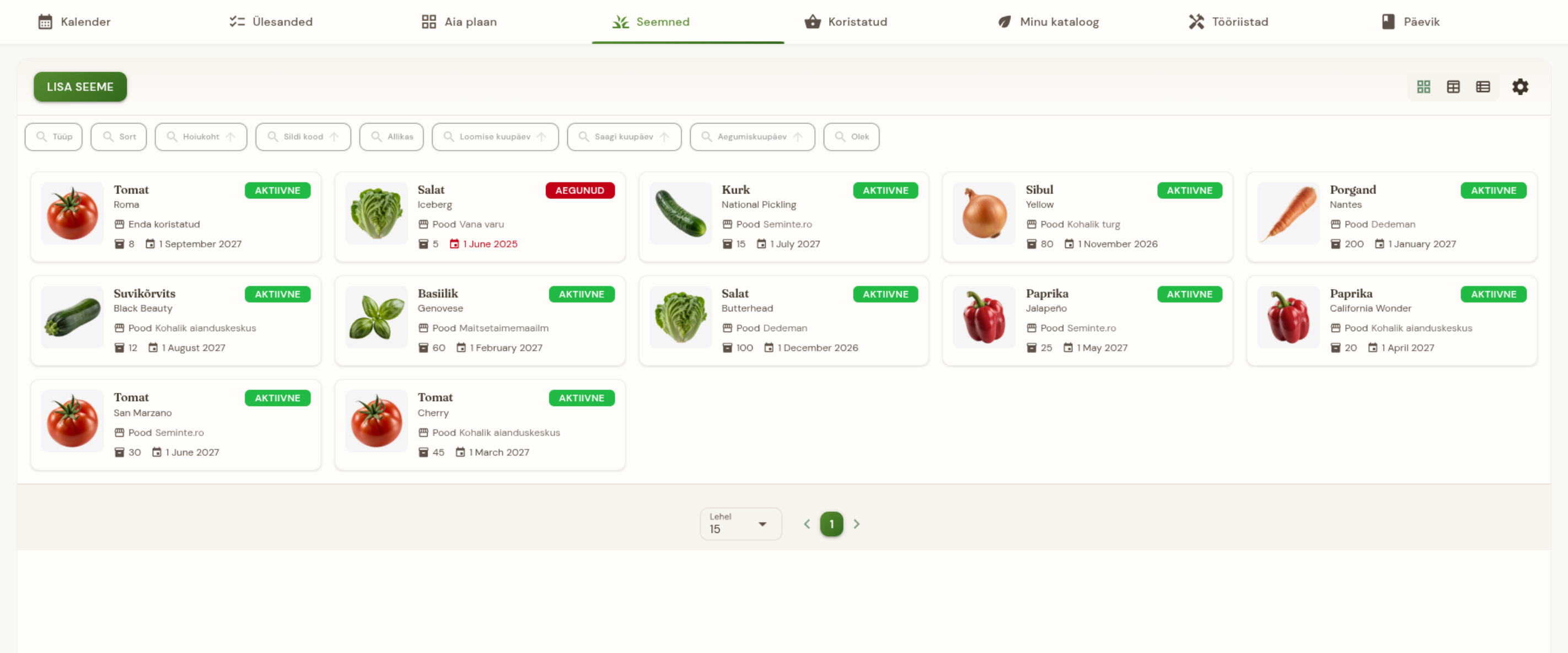 Seemnevarud fotode ja üksikasjadega