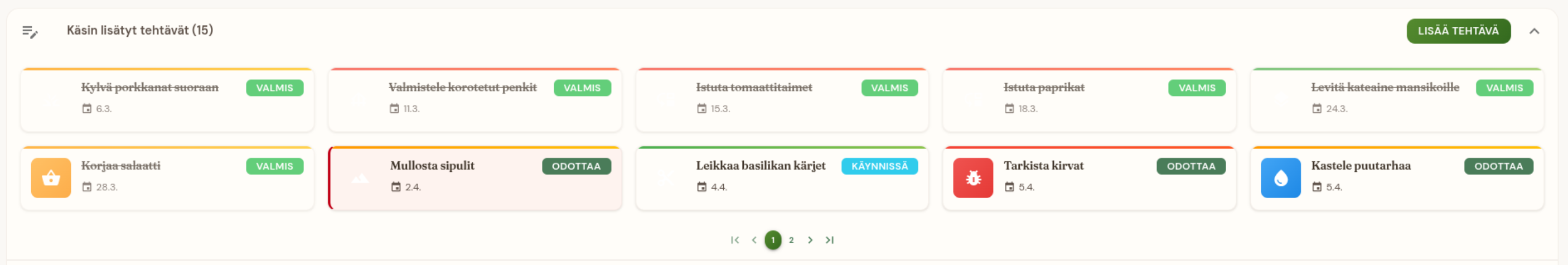 Manuaaliset tehtäväkortit kiinteillä päivämäärillä