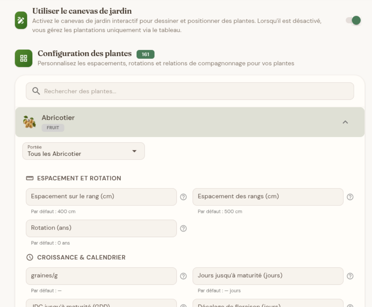 Personnalisation des variétés avec espacement et voisins