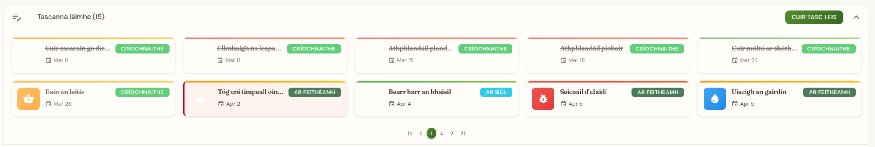 Cártaí tascanna láimhe le dátaí seasta