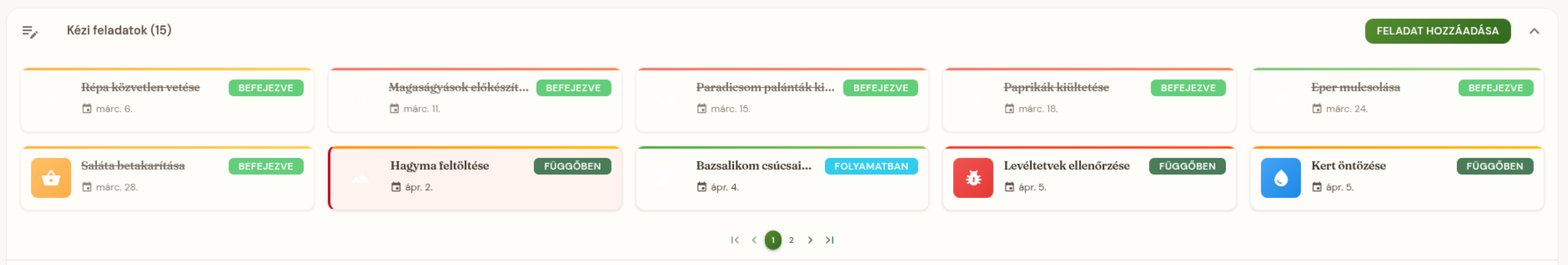 Kézi feladatkártyák rögzített dátumokkal