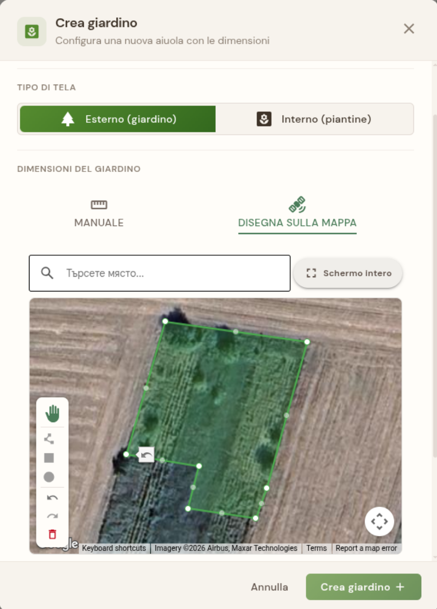 Disegna il tuo giardino su una mappa satellitare