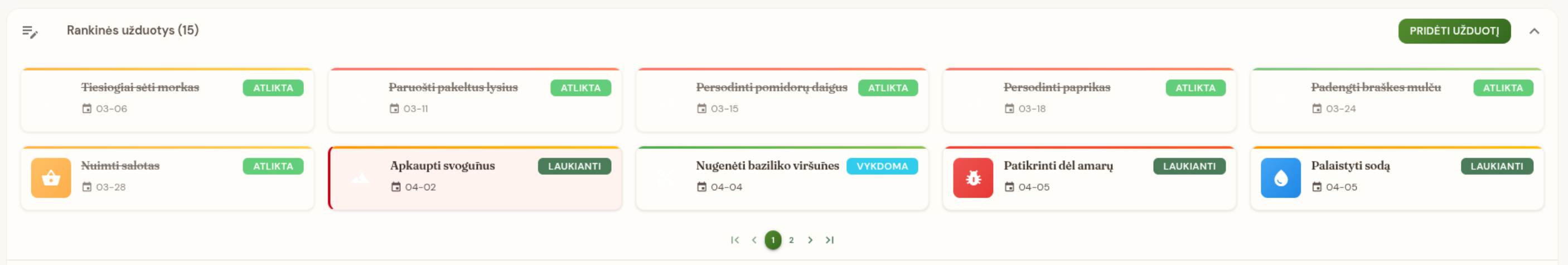 Rankinės užduočių kortelės su fiksuotomis datomis
