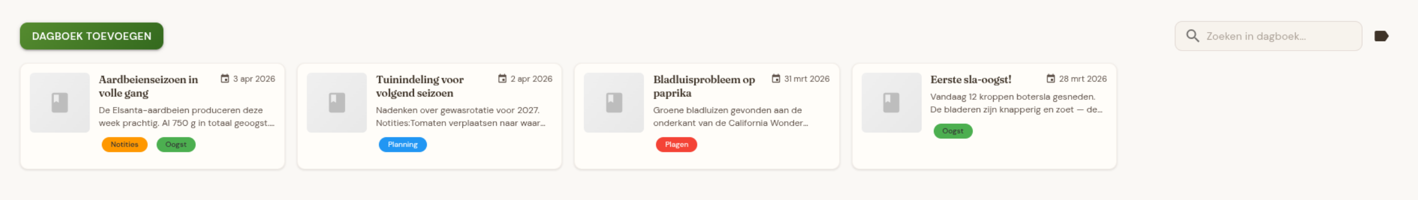 Tuindagboek met notities en tags
