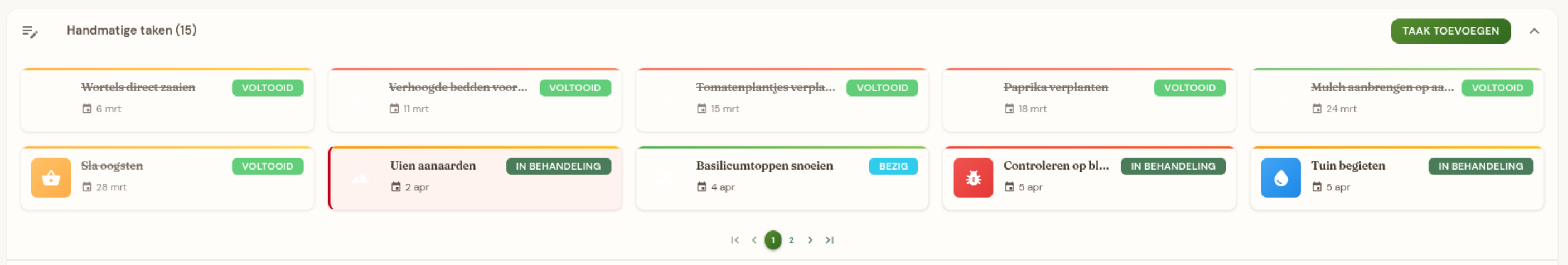 Handmatige taakkaarten met vaste datums
