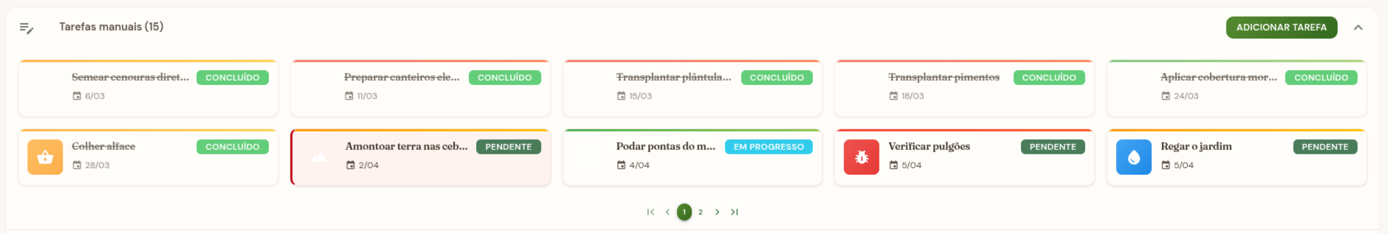 Cartões de tarefas manuais com datas fixas