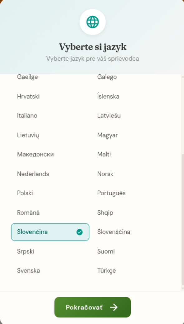 Výber jazyka s 34 jazykmi