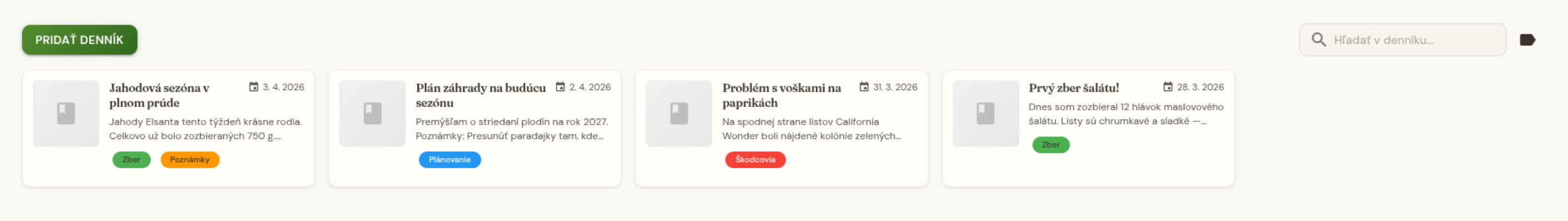 Záhradný denník so záznamami a štítkami