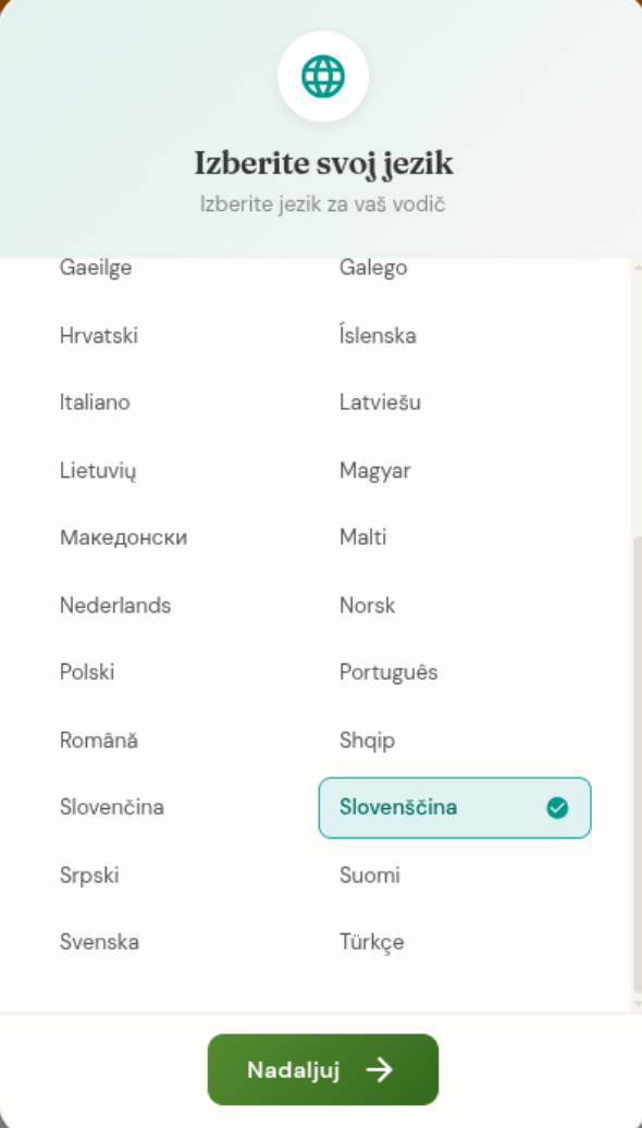 Izbira jezika s 34 jeziki