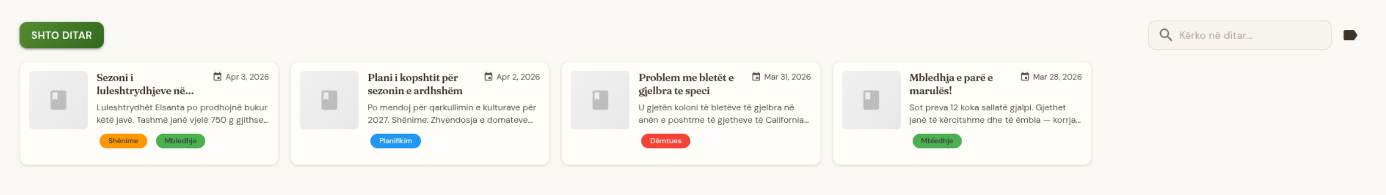 Ditar kopshti me shënime dhe etiketa