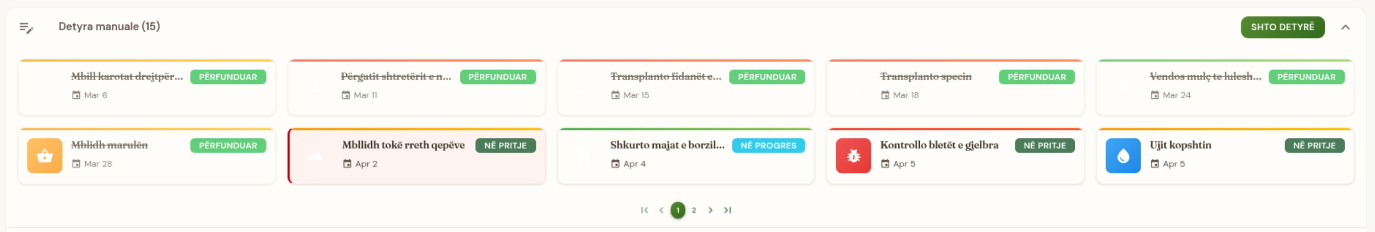 Karta manuale detyrash me data fikse