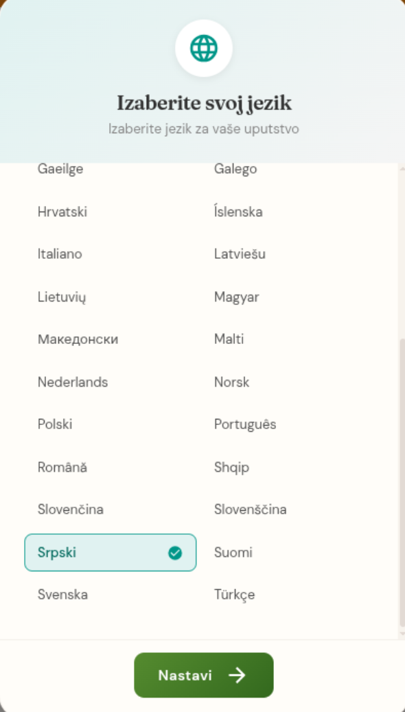 Izbor jezika sa 34 jezika