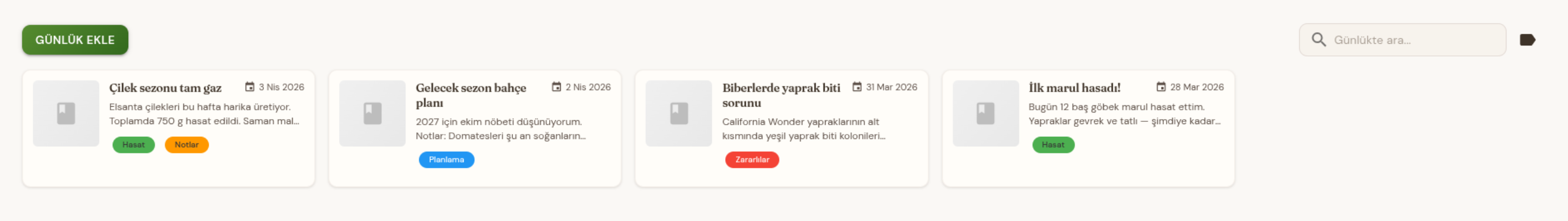 Girişler ve etiketlerle bahçe günlüğü